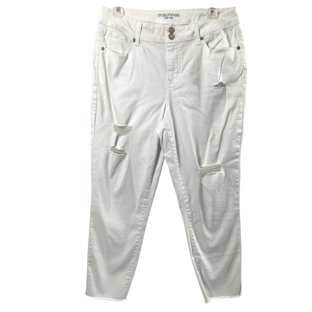 Maurices White Denim Jeansâ Womens Size 12 High Rise Distressed Raw Hem Stretch
